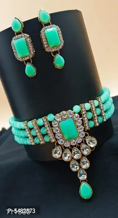 Trendy Alloy Turquoise Choker Set with Earrings