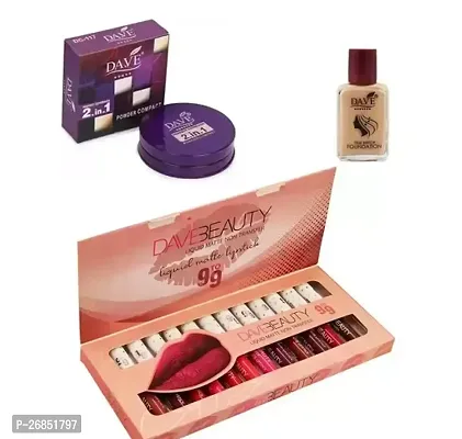 Perfect Makeup Kit Combo Pack Of Liquid Matte Lipstick Set Of 12 Compact Powder And Foundation For Girls And Women