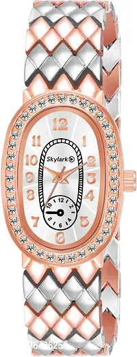 Stylish Analog Diamond Dial Two Tone strap watch for Girls  and Women-thumb3