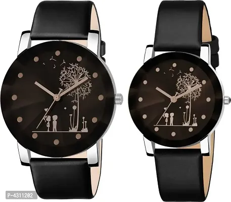 Stylish and Trendy Black Synthetic Leather Strap Analog Watch for Couples