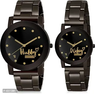 Stylish and Trendy Black Metal Strap Analog Watch for Couples-thumb0