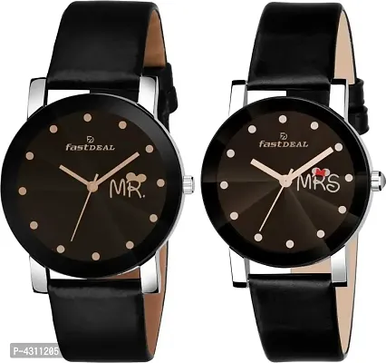 Stylish and Trendy Black Synthetic Leather Strap Analog Watch for Couples