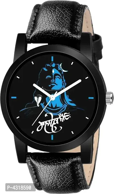 Stylish and Trendy Black Synthetic Leather Strap Analog Watch for Men's-thumb0