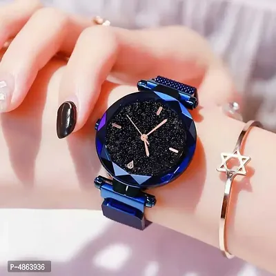 Stylish and Trendy Blue Magnetic Strap Analog Watch for Women's-thumb0