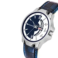 Stylish and Trendy Blue Synthetic Leather Strap Day  Date Analog Watch for Men's-thumb3