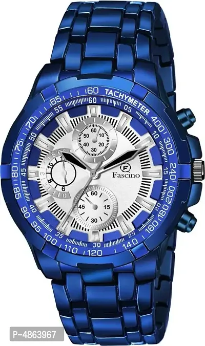 Stylish and Trendy Blue Metal Strap Analog Watch for Men's-thumb0