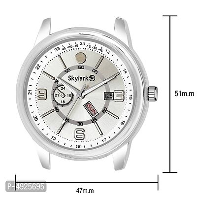 Round Silver Dial Water Resistant Silver Color Stainless Steel Day  Date Function Watch For Men/Boys Analog Watch-thumb3