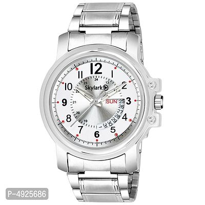 Round Silver Dial Water Resistant Silver Color Stainless Steel Day  Date Function Watch For Men/Boys Analog Watch