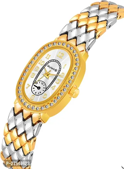 Stylish Analog Diamond Dial Two Tone strap watch for Girls  and Women-thumb5