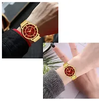 Maroon Dial  Golden Chain Classy Analog Designer Couple Watch-thumb3