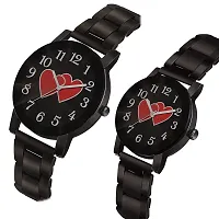 Skylark Black Dial Round Shape Stainless Steel Strap Analog Love Couple Watch for Men and Women - Combo of 2-thumb1