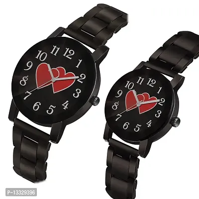 Skylark Black Dial Round Shape Stainless Steel Strap Analog Love Couple Watch for Men and Women - Combo of 2-thumb2