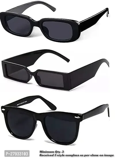 Combo offer Pack of 3 sunglasses Full  Black Trendy Fashion Rectangular combo of full black shades with Black  For- Boys  Girls