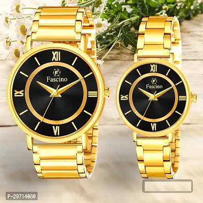 Black Dial  Golden Chain Classy Analog Designer Couple Watch