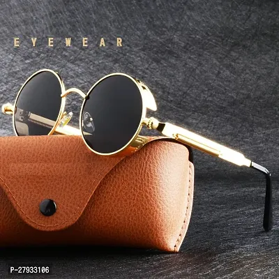 UV Protection Gold Premium Retro Round Sunglasses (Free Size)  For- Boys  Girls