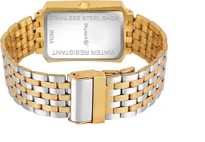 Gold Plated Dial Square Shaped Metal Bracelet Luxury Watch for Men-thumb1