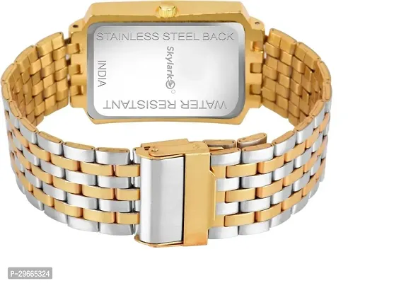 Gold Plated Dial Square Shaped Metal Bracelet Luxury Watch for Men-thumb2