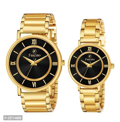 Black Dial  Golden Chain Classy Analog Designer Couple Watch-thumb4