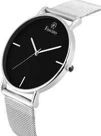 Round Dial Black Dial and Silver Watches Stylish Mesh Steel Chain men watch-thumb1