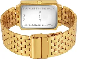 Gold Plated Dial Square Shaped Metal Bracelet Luxury Watch for Men-thumb1