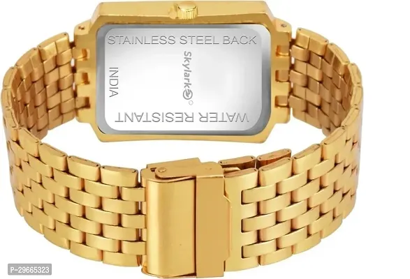 Gold Plated Dial Square Shaped Metal Bracelet Luxury Watch for Men-thumb2