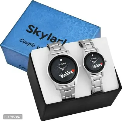 Hubby  Wifey Couple watch 005 Dial Stainless Steel Chrome Plated Analog Watch - For Couple