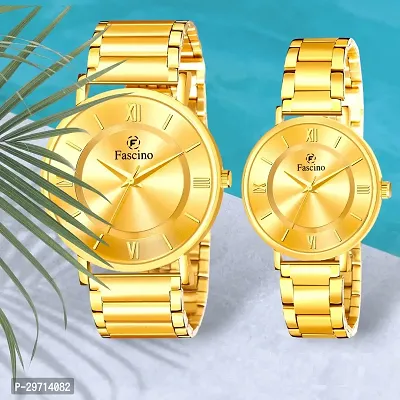 Golden Dial  Golden Chain Classy Analog Designer Couple Watch