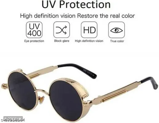UV Protection Gold Premium Retro Round Sunglasses (Free Size)  For- Boys  Girls-thumb2