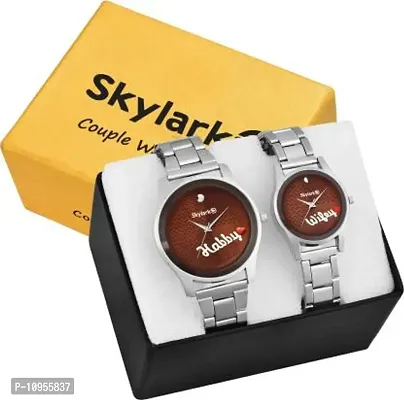 Hubby  Wifey Couple watch 005 Dial Stainless Steel Chrome Plated Analog Watch - For Couple