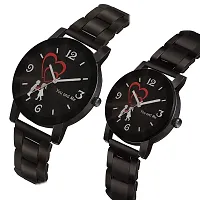 Skylark Black Dial Round Shape Stainless Steel Strap Analog Cute Love Couple Watch for Men and Women - Combo of 2-thumb2