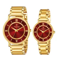 Maroon Dial  Golden Chain Classy Analog Designer Couple Watch-thumb1