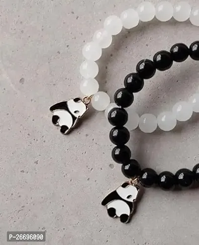 User KIAI KART Panda Black Couples Bracelet His  Hers BFF Gift Gf BF Lover Friend,Bracelet for Women  Men | Fashion White  Black Beads | Couple Bracelets | Accessories Jewellery | Birthday Gift For-thumb0