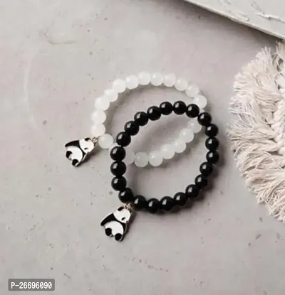 User KIAI KART Panda Black Couples Bracelet His  Hers BFF Gift Gf BF Lover Friend,Bracelet for Women  Men | Fashion White  Black Beads | Couple Bracelets | Accessories Jewellery | Birthday Gift For-thumb2