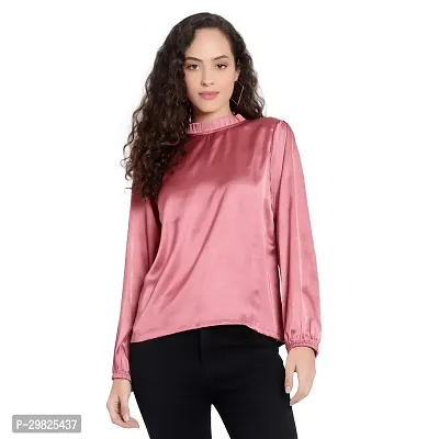 Elegant Pink Satin Solid Regular Length Top For Women-thumb0