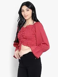 Elegant Red Crepe Self Design Crop Length Top For Women-thumb1