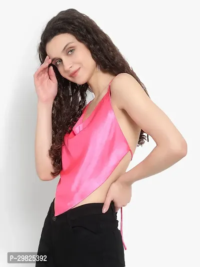 Elegant Pink Satin Solid Crop Length Top For Women-thumb3