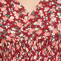 Elegant Red Crepe Floral Print Crop Length Top For Women-thumb4