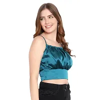 Elegant Blue Satin Solid Crop Length Top For Women-thumb2