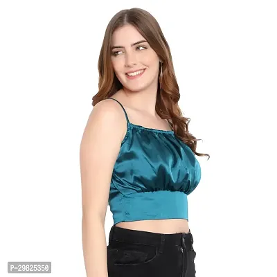 Elegant Blue Satin Solid Crop Length Top For Women-thumb3