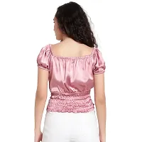 Elegant Pink Satin Solid Crop Length Top For Women-thumb3