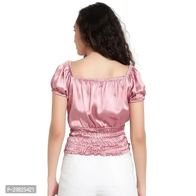 Elegant Pink Satin Solid Crop Length Top For Women-thumb4