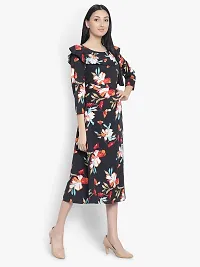 Stylish Black Crepe Printed A-Line Dress For Women-thumb2