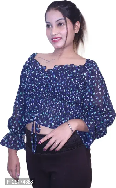 Pyramid Fashion Casual Printed Women Blue Top