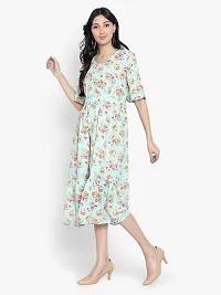 Stylish Green Cotton Blend Printed A-Line Dress For Women-thumb1