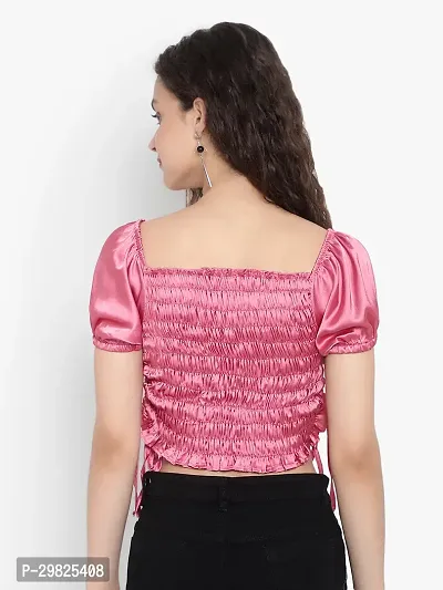 Elegant Pink Satin Solid Crop Length Top For Women-thumb4