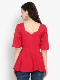 Elegant Red Crepe Solid Regular Length Top For Women-thumb3