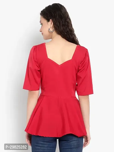 Elegant Red Crepe Solid Regular Length Top For Women-thumb4