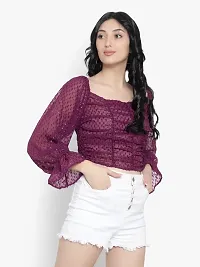 Elegant Purple Georgette Self Design Crop Length Top For Women-thumb2