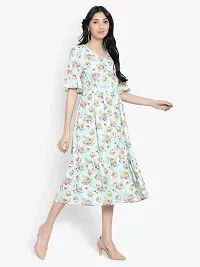 Stylish Green Cotton Blend Printed A-Line Dress For Women-thumb2