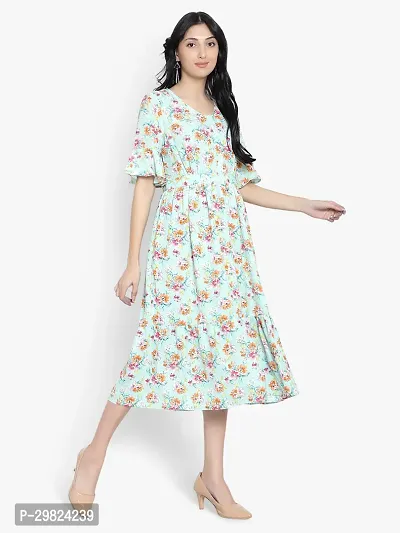 Stylish Green Cotton Blend Printed A-Line Dress For Women-thumb3